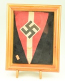 Lot #226 - Small Framed German WW II Swastika pennant in 11” x 9” frame