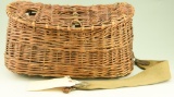 Lot #262 - Vintage Wicker Fishing Creel with strap 14” x 8”
