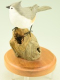 Lot #300 - Michael Von Horgen hand carved full body Tufted Titmouse on driftwood signed and