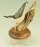 Lot #304 - Michael Von Horgen hand carved White Breasted Nuthatch on driftwood signed and dated