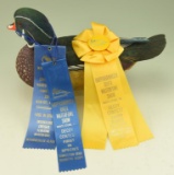 Lot #313 - Superb Decorative Wood Duck Drake by Lou Hottes Cockeysville, MD with carved and