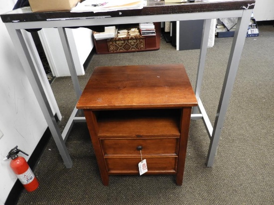 Lot # 4607 - Metal leg standing height work table (42” W x 42” Tall), Two Drawer night stand