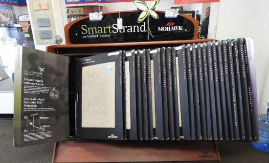 Lot # 4610 - Mohawk Smart Strand Carpet display (71” W x 66” Tall) with 23 carpet sample boards