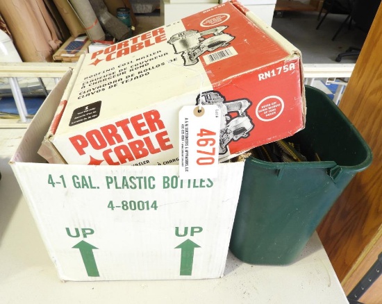 Lot # 4670 - Craftsman Pneumatic Coil nailer with qty of roofing nails. Also includes misc. qty