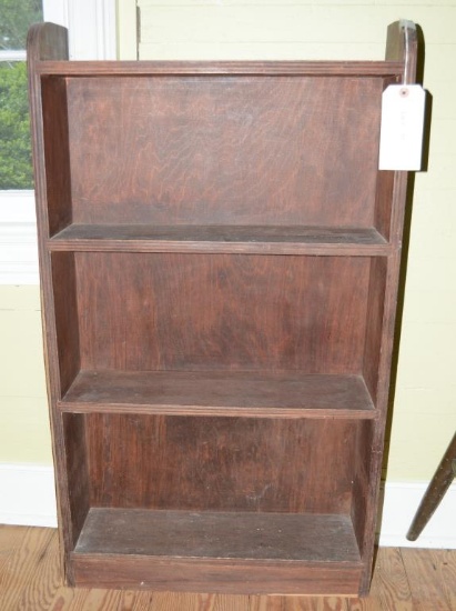 Lot #17 - Three tier wooden bookcase (some veneer damage/splitting) (22 ½” x 39”)
