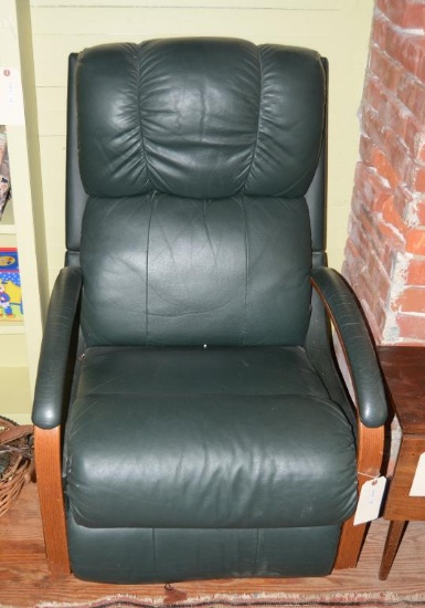 Lot #22 - Pair of Lazy Boy Contemporary green leather reclining chairs