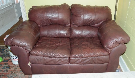 Lot #24 - Lane Hampton Series Burgundy leather two cushion loveseat