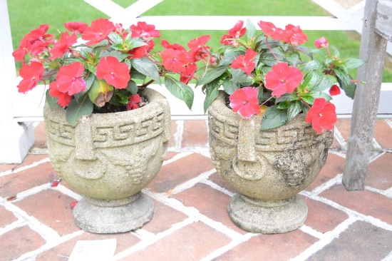 Lot #8 - Pair of Greek Key decorated 10” garden planters