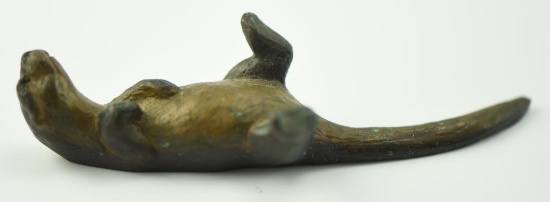 Lot #361 - Very Cute miniature Bronze Otter sculpture laying on back 5 ½” signed DHT. David H.