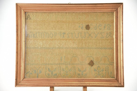 Lot #371 - Framed 18th Century needlepoint alphabet and number sampler signed and dated August