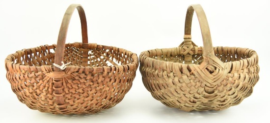 Lot #378 - Mid 19th Century Heavy duty split Oak 16” gathering basket with thick Oak handle and