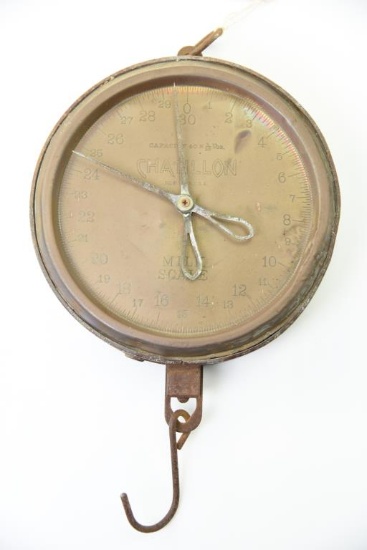 Lot #382 - Chatillon Clock Dial style 19th Century 40lb capacity Milk Scale 9” circumference