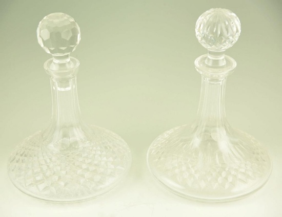 Lot #384 - (2) Early 20th Century lead crystal cut diamond pattern ships decanters one with golf