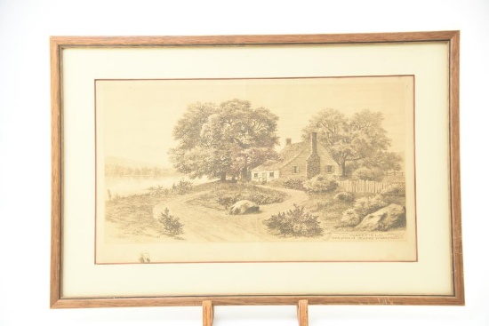 Lot #396 - “Wakefield, Birthplace of George Washington” framed engraving (17” x 11 ½”) crease in