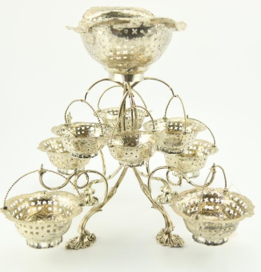 Lot #397 - Astonishing George III style 18th Century sterling silver reticulated epergne by John