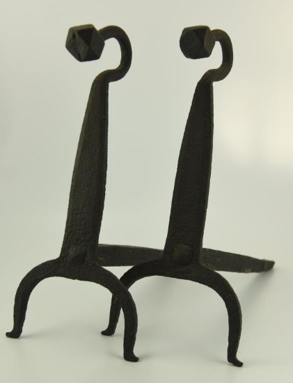 Lot #671 - Hand Forged Cast Iron And Irons with Polygonal Design. One rear foot is broken off.