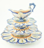 Lot #404 - Stunning Quimper France hand painted graduated three tier oyster server table center