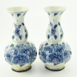 Lot #412 - Pair of Delfts Holland 8” double gourd shaped vases with flared rims and octagonal