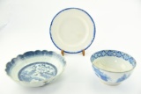 Lot #413 - Late 18th Century blue feather rimmed 9” plate, 18th Century Canton 9” bowl with