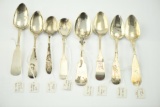 Lot #422 - 8 Coin Silver Spoons to Include: Joseph Hall Syracuse, NY (C1854-7), Hallmarked Albany