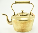 Lot #447 - Late 18th Century English brass dovetailed tea pot with brass handle and spout 9”