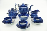 Lot #462 - Early 19th Century Historical Blue 10pc tea set. Mount Vernon the Seat of Gen.