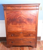 Lot #467 - Mahogany Empire fall front secretary case/desk in one piece construction with rounded