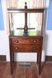 Lot #480 - George IV style English Walnut two drawer hand crank book press circa 1820 with double