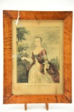 Lot #482 - Hand colored lithograph engraving of Lady Washington by N. Currier 1888 in Tiger Maple
