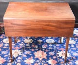 Lot #492 - Early 19th Century Walnut drop leaf Pembroke style table with bounded inlay and hand