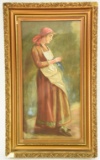Lot #497 - Early framed print of Women knitting 18 ½” x 29 ½”