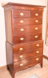 Lot #513 - George III Pine and Mahogany 2pc high boy Chest on Chest circa 1830 with dentil