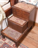 Lot #514 - Late 19th Century English Oak carpeted bedside steps with concealed chamber pot/potty