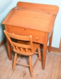 Lot #518 - Mid-Late 19th Century Pine Schoolmasters Desk with slant top over single drawer and