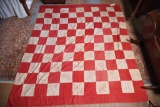 Lot #528 - Antique red and white checkered summer quilt with various designs dated March 1892
