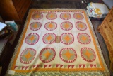 Lot #541 - Stitched applique sunflower pattern antique quilt circa 1840 some staining (quilt is
