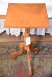 Lot #550 - Mid 19th Century Tiger Maple square top candlestand on turned base with three curved