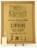 Lot #573 - Framed Jones & Stevenson Clothing Store Cape Charles, VA paper advertisement
