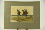 Lot #579 - Original watercolor/drawing of WWI soldiers on battlefield dated 1917 and signed Rene