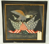 Lot #599 - Late 19th Century Silk Embroidered Eagle with American Flag in black