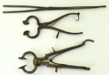 Lot #602 - (2) Pairs of 18th century cast iron cutters and early 19th century 15” tongs