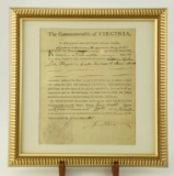 Lot #624 - Framed 1789 Notice From “The Commonwealth of Virginia. The Lt. Governor has appointed