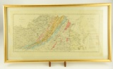 Lot #635 - Framed 1841 Map of Virginia “The Geology by Professor William B. Rogers, Chiefly from