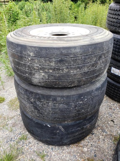 3 Used Continental Regional-Traffic 385/65R 22.5 HTR2 truck tries mounted on Alcoa 10 Lug LVL One