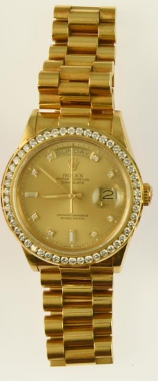 Lot #2 - 18K Yellow Gold Men’s Rolex Presidential Wrist Watch with Champagne dial with Full cut