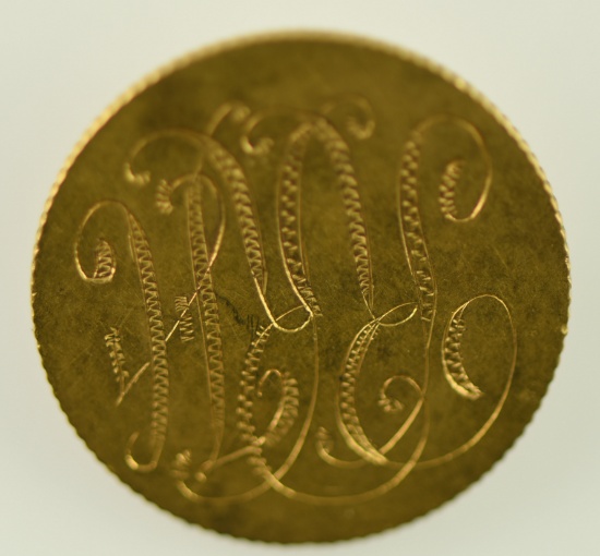 Lot #17 - 1881 $5 Gold Coin made into a Love Pin . Head is readable. Pin has been soldered on.