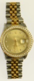 Lot #6 - 18K Yellow Gold/Stainless Men’s Rolex with Champagne Diamond dial & Diamond Bezel.