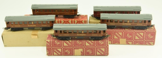 Lot #16 - (5) Marklin “Mitropa” passenger cars to include: (2) Model 342 Dining Cars and (3)