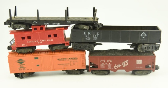 Lot #6 - Vintage American Flyer and Marx train cars: Illinois Central boxcar, New Haven car,