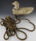 Lot #803 - Working Seaduck decoy encrusted with Barnacles. Long decoy line attached. (From the
